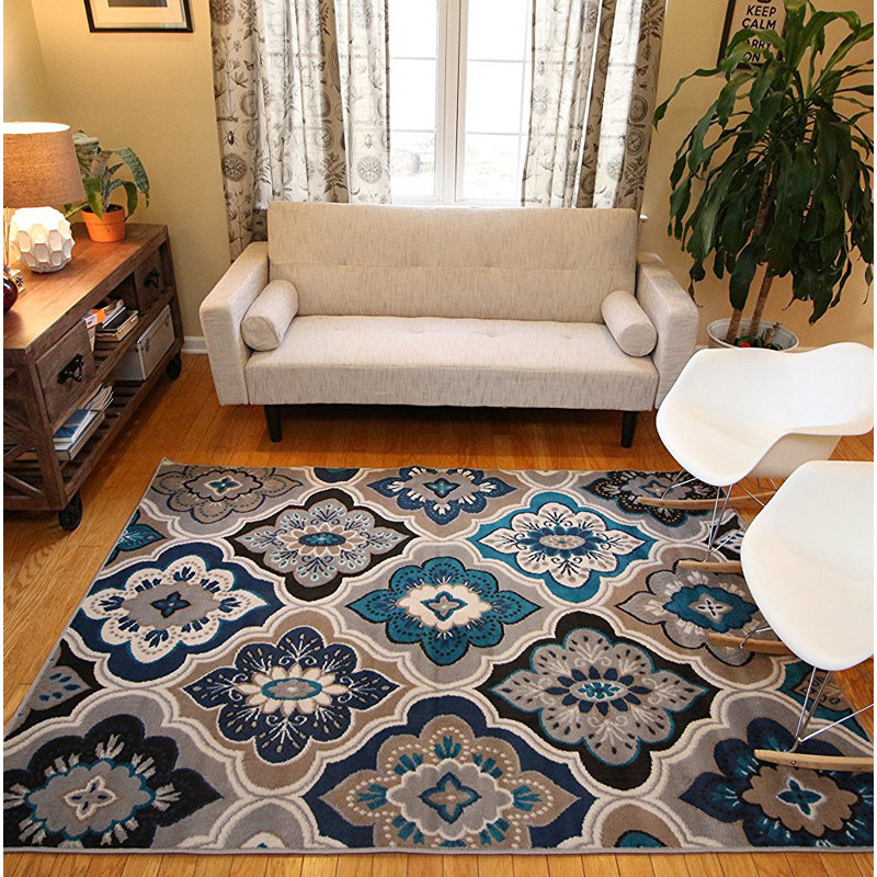 Winston Porter Mcelrath Power Loom Blue/Brown/Ivory Rug & Reviews Wayfair